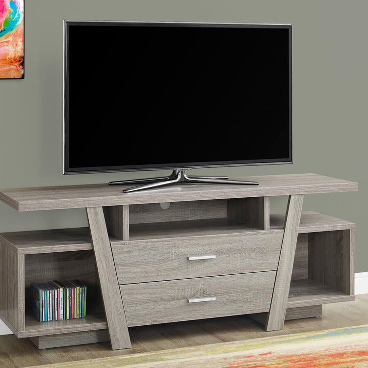 Monarch Specialties I 2721 | Meuble TV - 60" - 2 Tiroirs de rangement - Taupe foncé-La Sarre