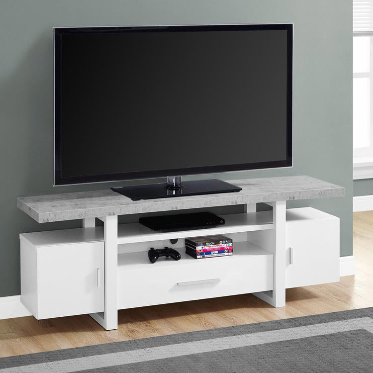 Monarch Specialties I 2725 | Meuble TV - 60" - Dessus en simili-ciment - Blanc-SONXPLUS La Sarre