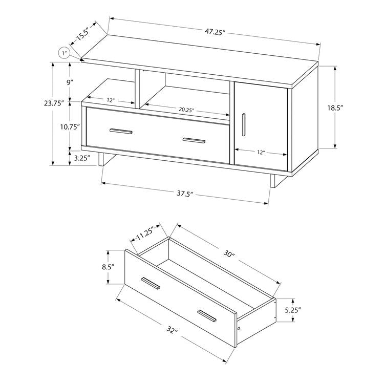 Monarch Specialties I 2803 | Meuble TV - 48" - Avec rangement - Imitation bois - Brun/Noir-La Sarre