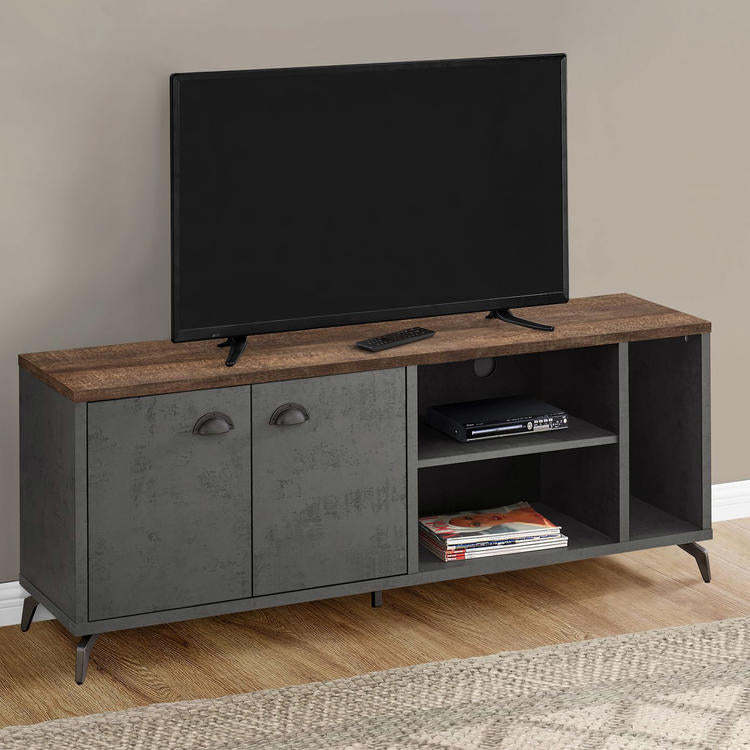 Monarch Specialties I 2831 | Meuble TV - 60" - Imitation bois - Brun moyen - Imitation de béton gris-SONXPLUS La Sarre
