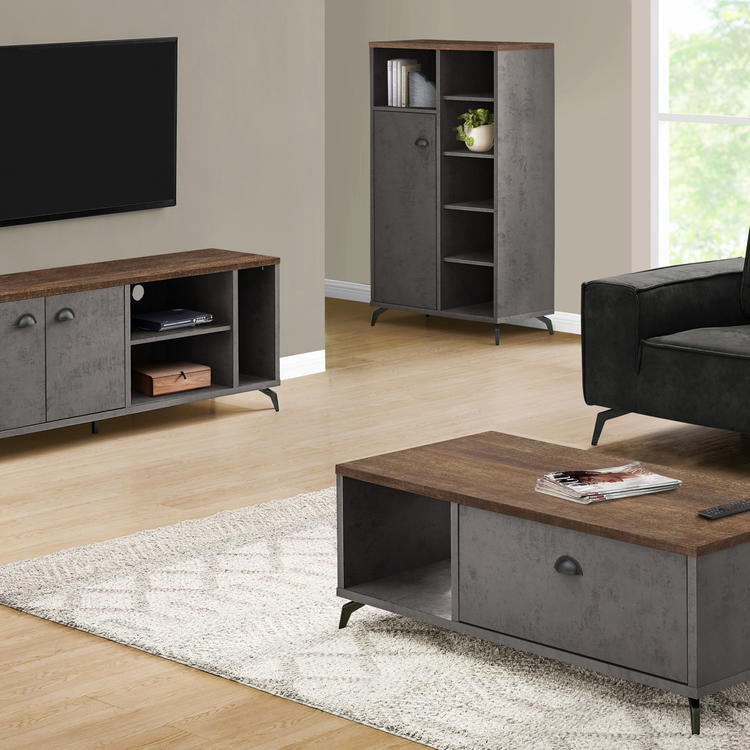 Monarch Specialties I 2831 | Meuble TV - 60" - Imitation bois - Brun moyen - Imitation de béton gris-La Sarre