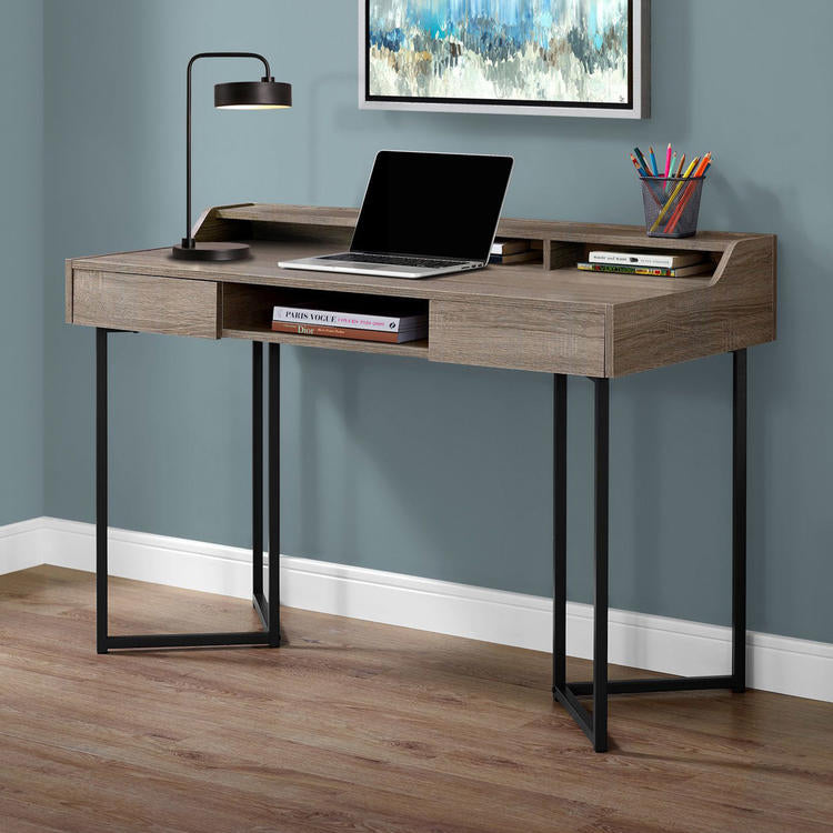 Monarch Specialties I 7360 | Meuble d'ordinateur - 48" - Avec tiroirs - Métal noir - Taupe foncé-SONXPLUS La Sarre