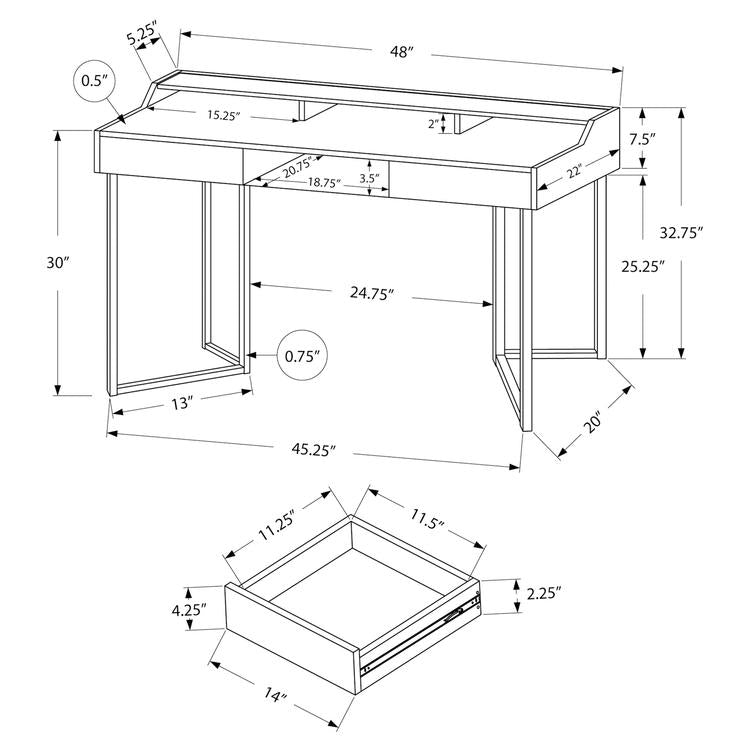 Monarch Specialties I 7360 | Meuble d'ordinateur - 48" - Avec tiroirs - Métal noir - Taupe foncé-La Sarre