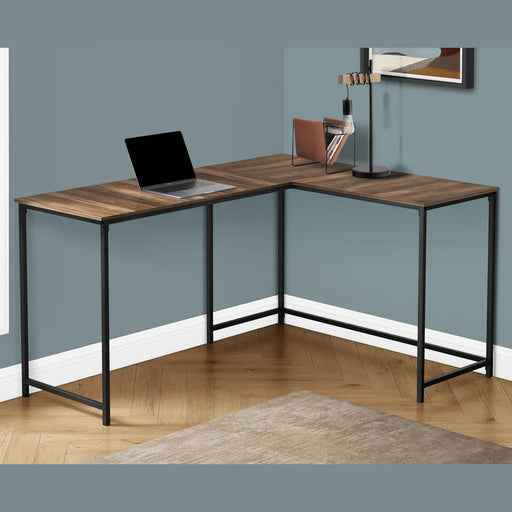Monarch Specialties I 7391 | Meuble d'ordinateur - 58" - En coin - Conception en L - Métal noir - Immitation bois brun-SONXPLUS La Sarre