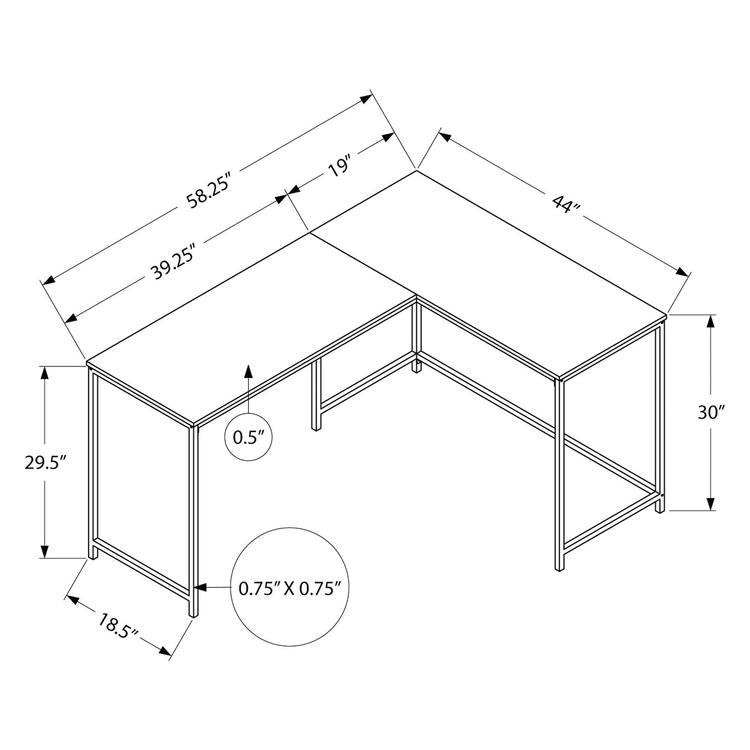 Monarch Specialties I 7391 | Meuble d'ordinateur - 58" - En coin - Conception en L - Métal noir - Immitation bois brun-La Sarre