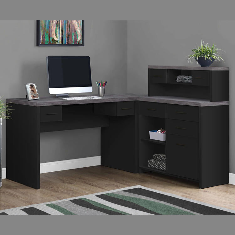 Monarch Specialties I 7430 | Meuble d'ordinateur - En coin - Conception en L - Orientation gauche ou droite - Avec tiroirs - Dessus gris - Noir-SONXPLUS La Sarre