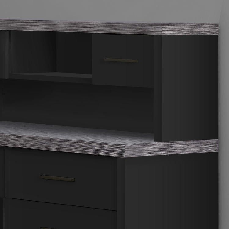 Monarch Specialties I 7430 | Meuble d'ordinateur - En coin - Conception en L - Orientation gauche ou droite - Avec tiroirs - Dessus gris - Noir-SONXPLUS La Sarre