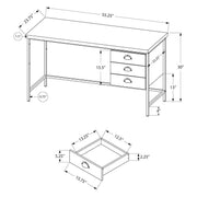 Monarch Specialties I 7485 | Meuble d'ordinateur - 55" - Spacieux dessus - 3 tiroirs - Base en Métal noir - Fini imitation de bois brun-La Sarre