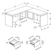 Monarch Specialties I 7582 | Meuble d'ordinateur - 70" - En coin - Conception en L - Configuration réversible - Avec tiroirs - Fini blanc lustré-La Sarre