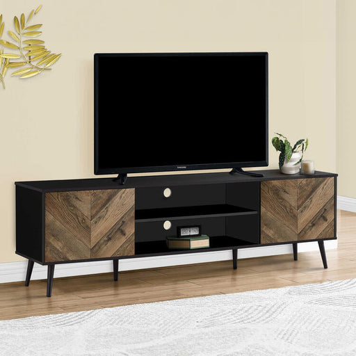 Monarch Specialties I 2781 | Meuble pour téléviseur 72'' - Base noir - Avec 2 portes simili-bois-SONXPLUS La Sarre