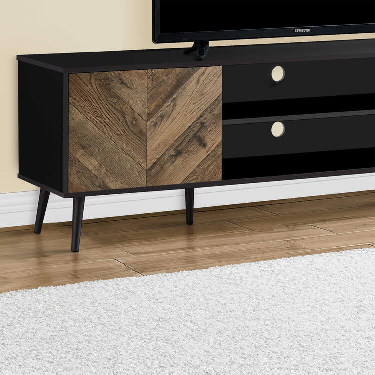 Monarch Specialties I 2781 | Meuble pour téléviseur 72'' - Base noir - Avec 2 portes simili-bois-SONXPLUS La Sarre