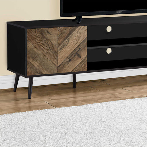 Monarch Specialties I 2781 | Meuble pour téléviseur 72'' - Base noir - Avec 2 portes simili-bois-SONXPLUS La Sarre