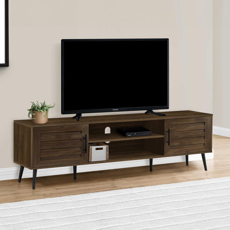 Monarch Specialties I 2717 | Meuble pour téléviseur 72'' - Simili-bois brun - Avec 2 portes-SONXPLUS La Sarre