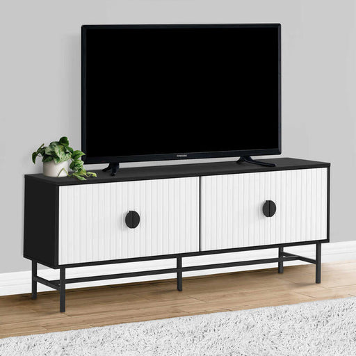 Monarch Specialties I 2732 | Meuble pour téléviseur 60'' - Base de métal noir - 2 portes blanches-SONXPLUS La Sarre