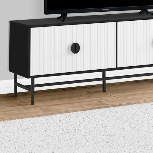Monarch Specialties I 2732 | Meuble pour téléviseur 60'' - Base de métal noir - 2 portes blanches-SONXPLUS La Sarre
