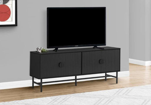 Monarch Specialties I 2732 | Meuble pour téléviseur 60'' - Base de métal noir - 2 portes noires-SONXPLUS La Sarre
