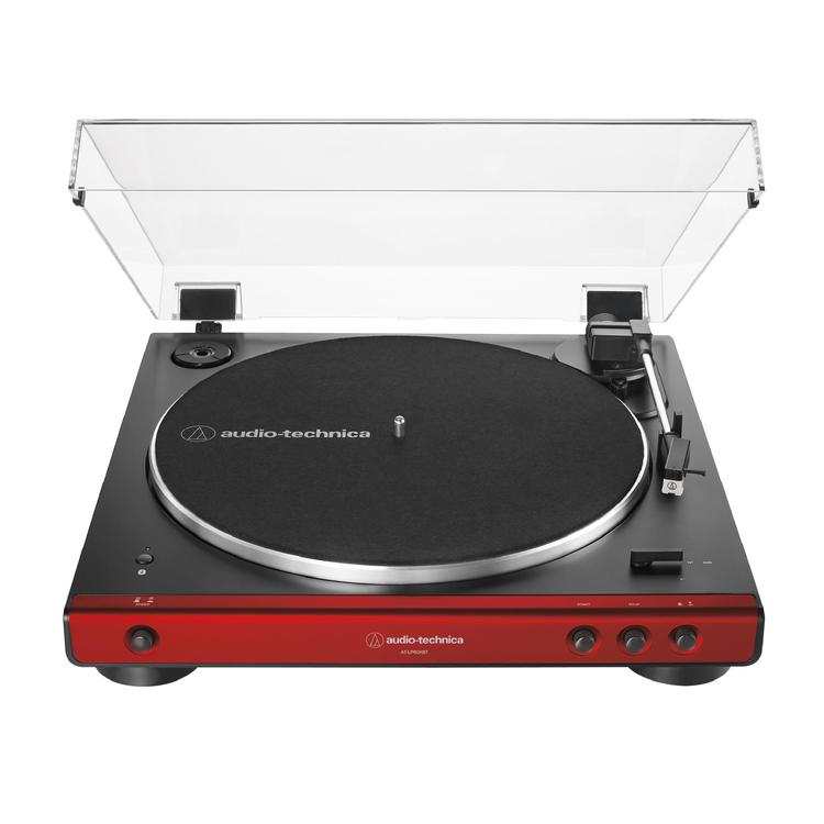 Audio-Technica AT-LP60XBT-RD | Table tournante Stéréo - Sans fil - Bluetooth - Entraînement par courroie - Entièrement automatique - Rouge-SONXPLUS La Sarre