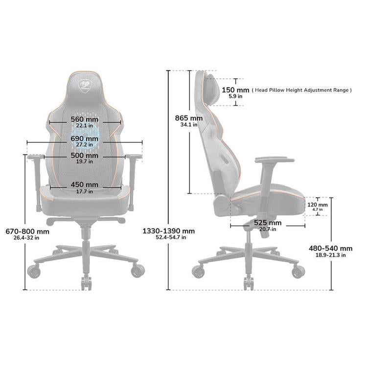 Cougar NxSys Aero | Chaise de jeu - Ventilateur de 200mm intégré - Siège baquet festonné - Orange-SONXPLUS La Sarre