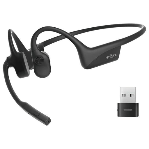 SHOKZ OpenComm2 USB-A | Écouteurs à conduction osseuse - Bluetooth - Adaptateur USB-A - Microphone - Noir-SONXPLUS La Sarre