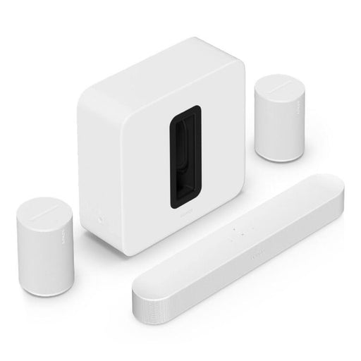 Sonos | Ensemble immersif haut de gamme avec Beam + Sub 4 + 2 Era 100 - Sans fil - Wi-Fi - Blanc-Sonxplus La Sarre