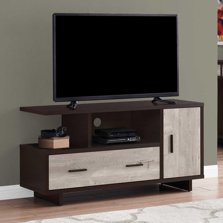 Monarch Specialties I2805 | Meuble TV - 48" - 1 Tiroir - 1 Armoire - Espresso/Taupe-SONXPLUS La Sarre