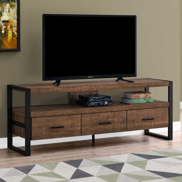 Monarch Specialties I2820 | Meuble TV - 60" - 3 Tiroirs - Brun foncé-SONXPLUS La Sarre
