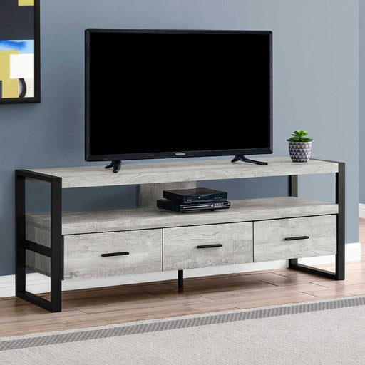 Monarch Specialties I2821 | Meuble TV - 60" - 3 Tiroirs - Gris-SONXPLUS La Sarre