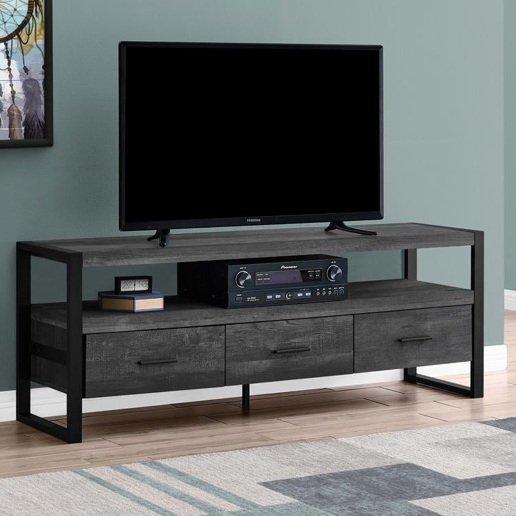 Monarch Specialties I 2823 | Meuble TV - 60" - 3 Tiroirs - Imitation Bois - Noir-SONXPLUS La Sarre