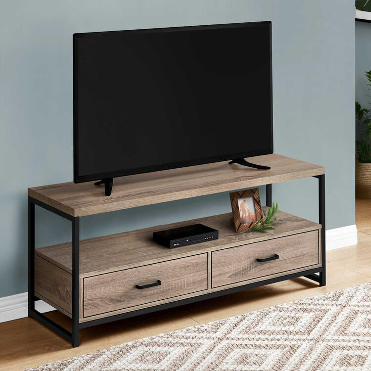 Monarch Specialties I2872 | Meuble TV - 48" - 2 Tiroirs de rangement - Taupe foncé-SONXPLUS La Sarre