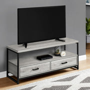 Monarch Specialties I 2871 | Meuble TV - 48" - 2 Tiroirs de rangement - Métal noir - Imitation bois Gris-SONXPLUS La Sarre