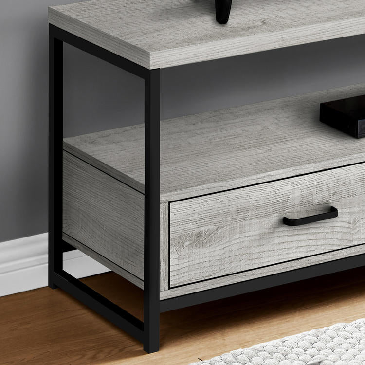 Monarch Specialties I 2871 | Meuble TV - 48" - 2 Tiroirs de rangement - Métal noir - Imitation bois Gris-La Sarre