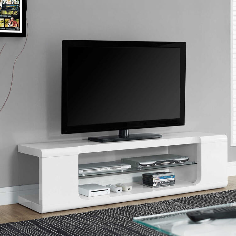 Monarch Specialties I3535 | Meuble TV - 60" - 1 Tablette en verre - Blanc-SONXPLUS La Sarre